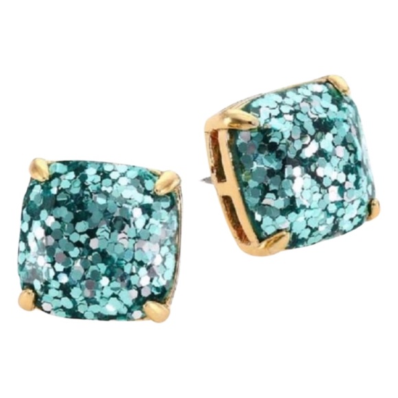 KATE SPADE • Teal Green Squared Away Glitter & Glee Earrings - Picture 5 of 5